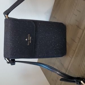 NWT Kate Spade Black Shimmer Phone Case Purse w/ Gold Logo Embellishment